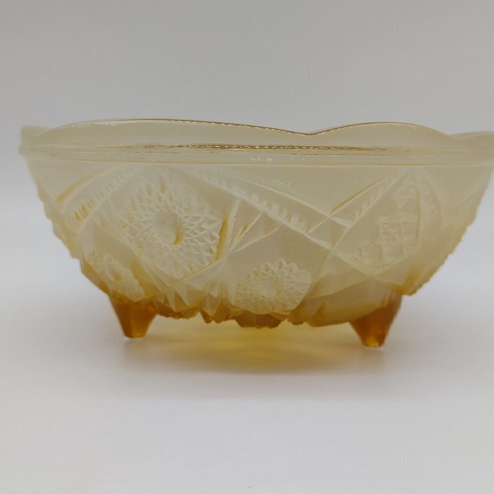 2 Toned Amber Depression Glass Round Mid Century Modern Footed Serving Bowl VTG - Picture 3 of 11